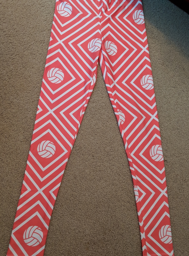 Coral pink & white volleyball leggings - spandex - small - Athletic / Sporty